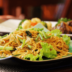 Stir Fry Udon with Vegetables and Chicken dish