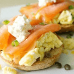 Toasted Bagel with Smoked Salmon and Scrambled Eggs recipe from Sam's recipe book